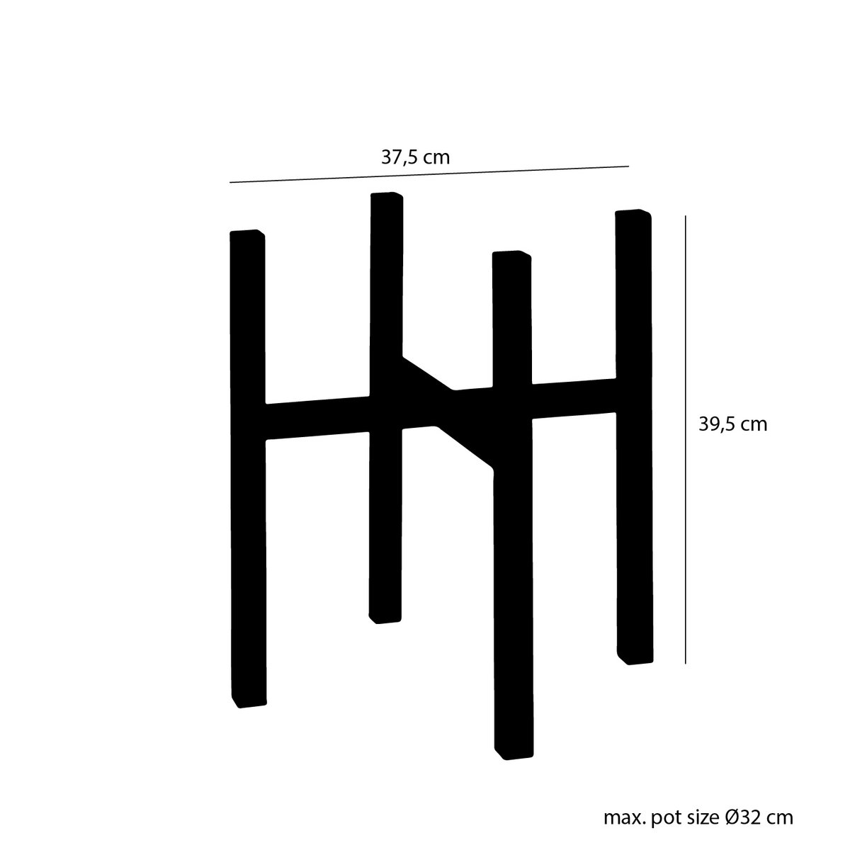 Support pour Plantes Ascot XL - L38 x L38 x H40cm - Métal - Noir