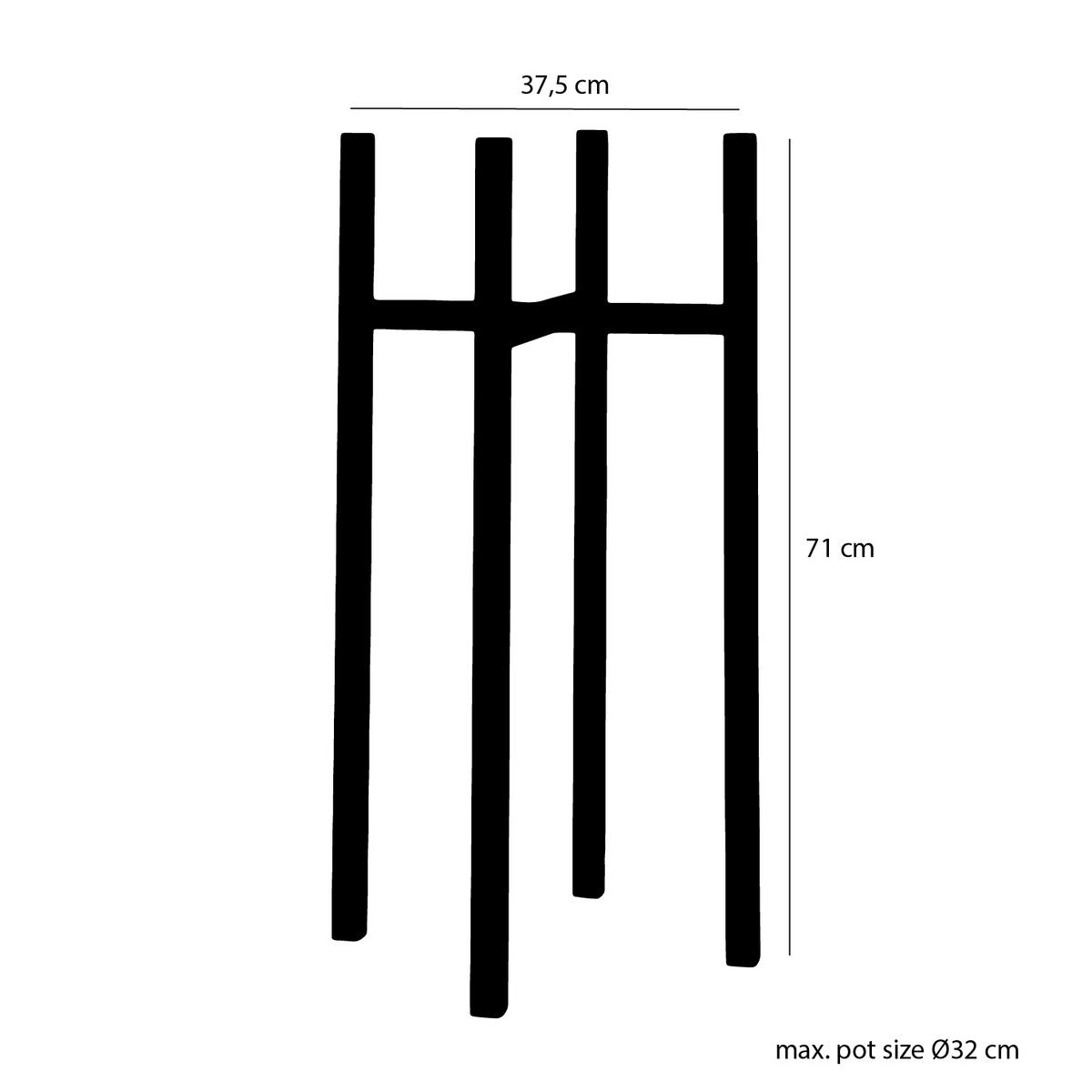 Support pour Plantes Ascot XL - L38 x L38 x H71 cm - Métal - Noir