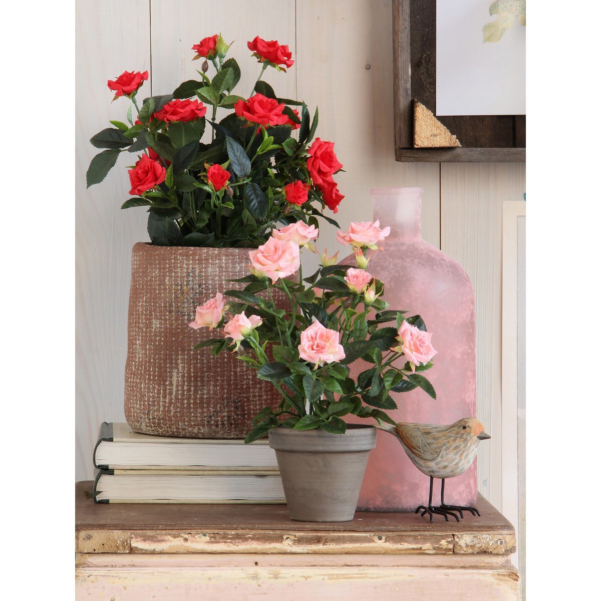 Rosier artificiel en pot de fleur Stan - H33 x Ø25 cm - Rouge