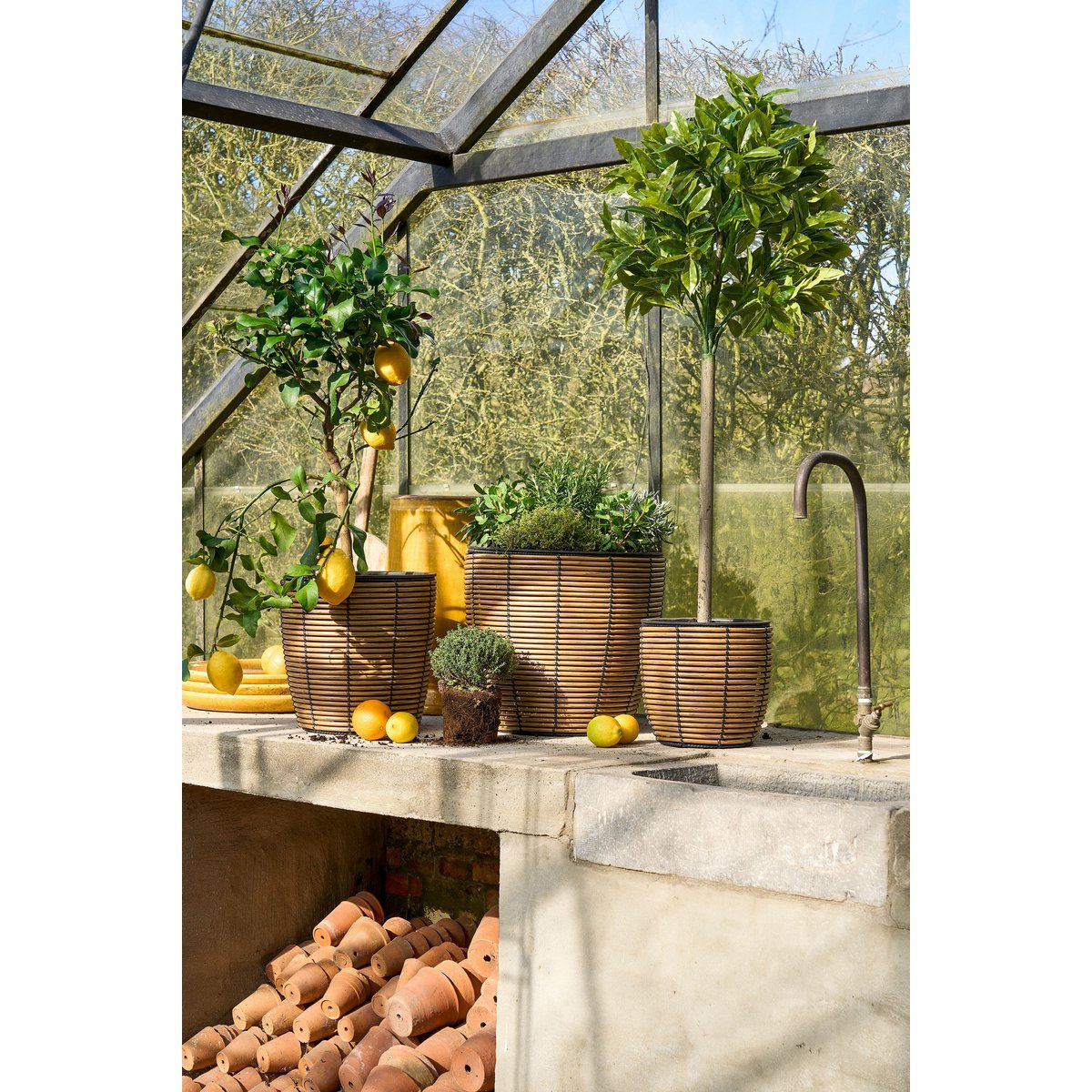 Durban Flowerpot à l'extérieur - Ensemble de 3 - H36 x Ø40 cm - Plastique recyclé - brun