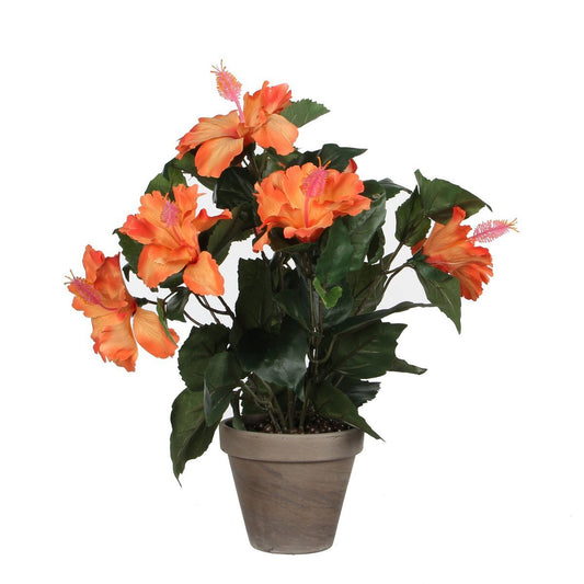 Plante d'Hibiscus Artificielle en Pot de Fleur Stan - H40 x Ø30 cm - Orange