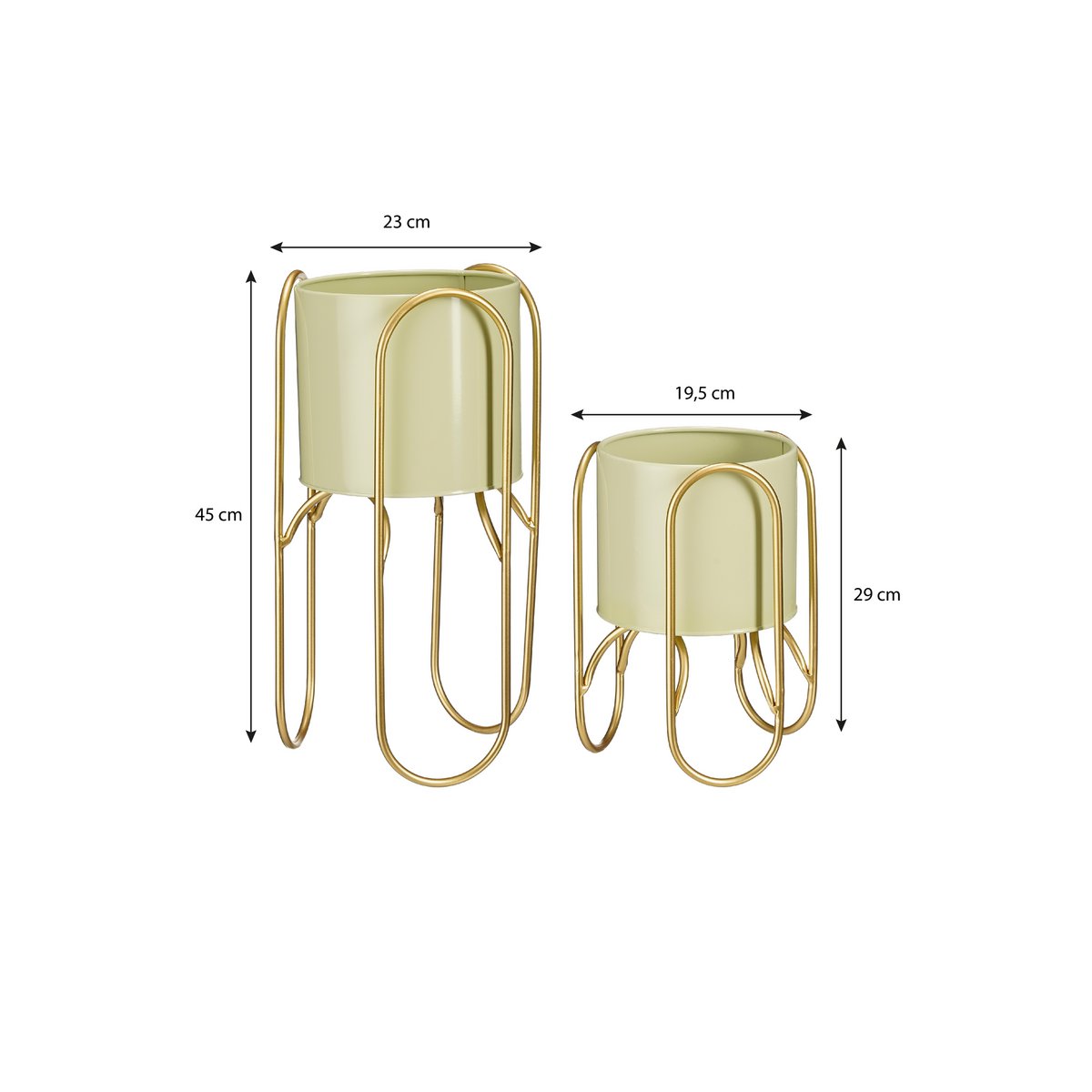 Danube Flowerpot sur standard - ensemble de 2 - métal - H45 x Ø23 cm - vert clair, or
