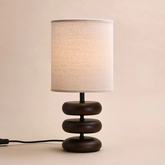 Lampe à table en bois brun foncé Lara avec nuance de lin à crème - Éclairage de la maison rustique