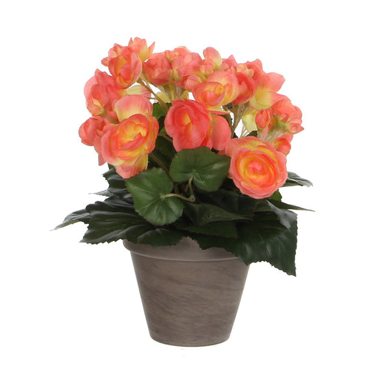 Plante Bégonia Artificielle en Pot de Fleurs Stan - H30 x Ø25 cm - Rose Saumon