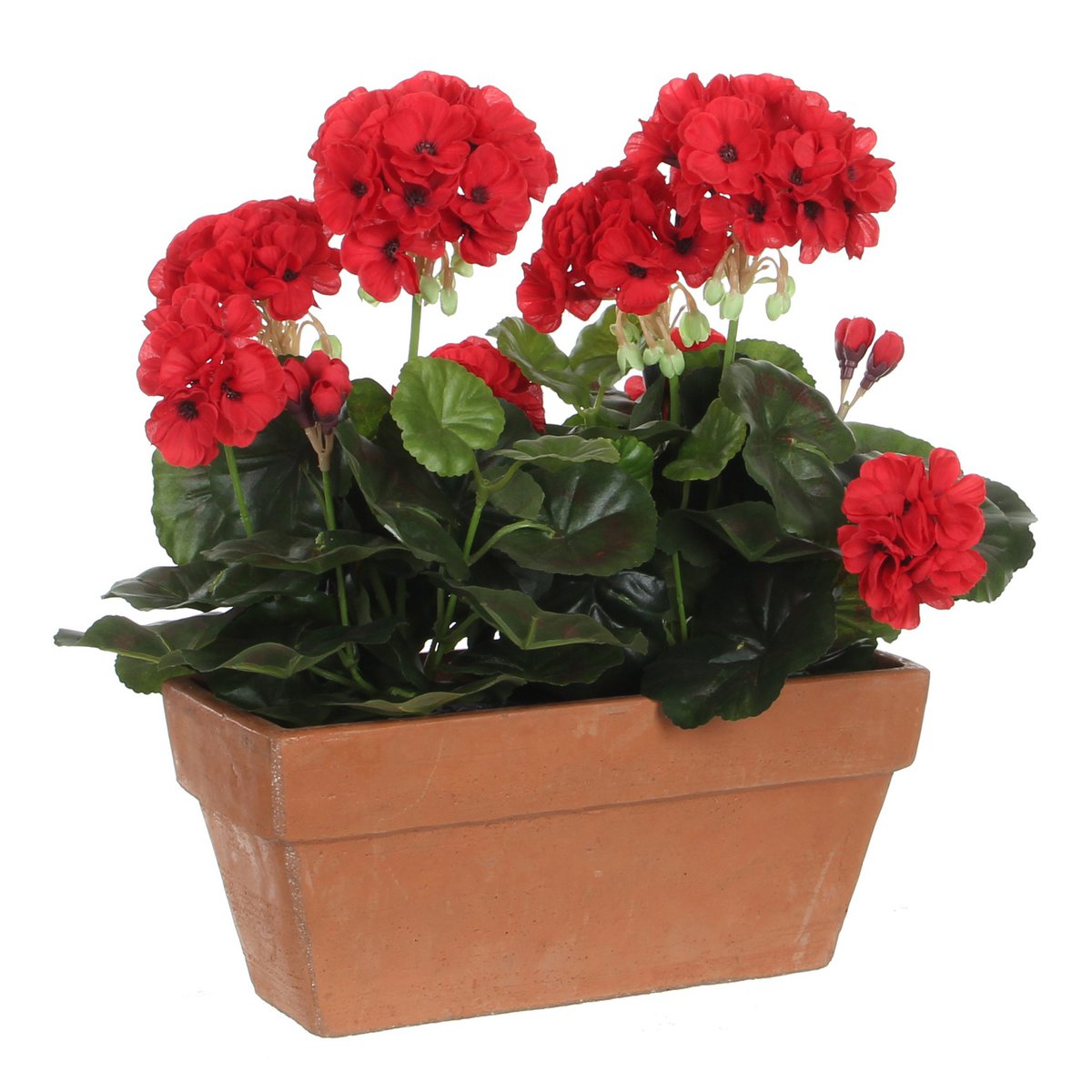 Plante de Géranium Artificielle en Boîte de Balcon - L29 x L13 x H40 cm - Rouge