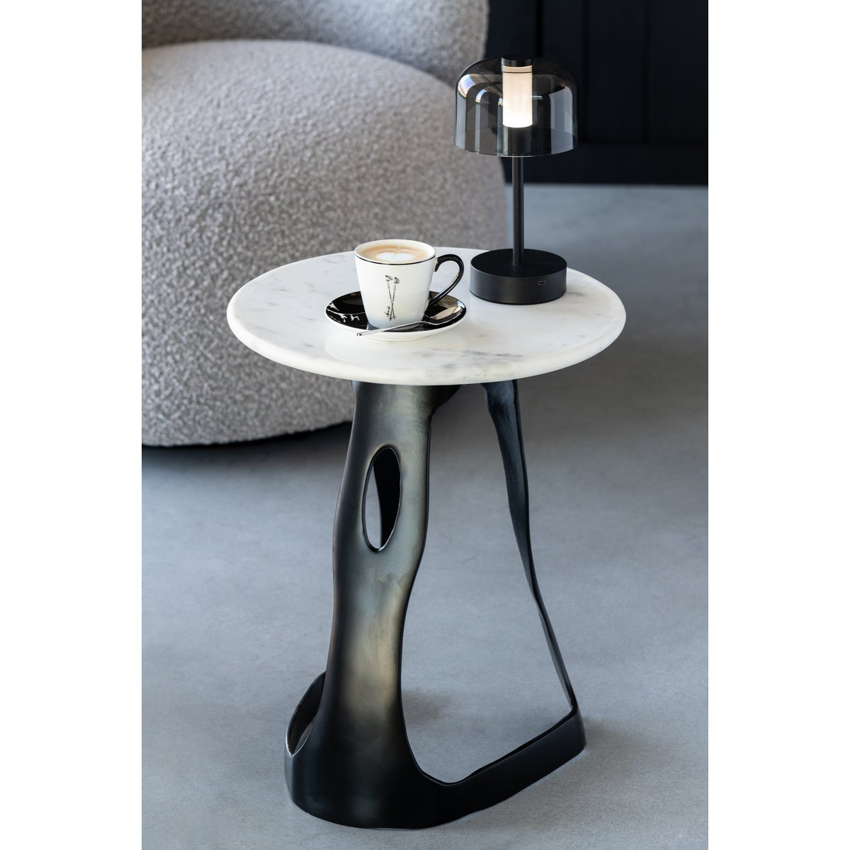 Table d'appoint - aluminium/pierre - noir/blanc - L