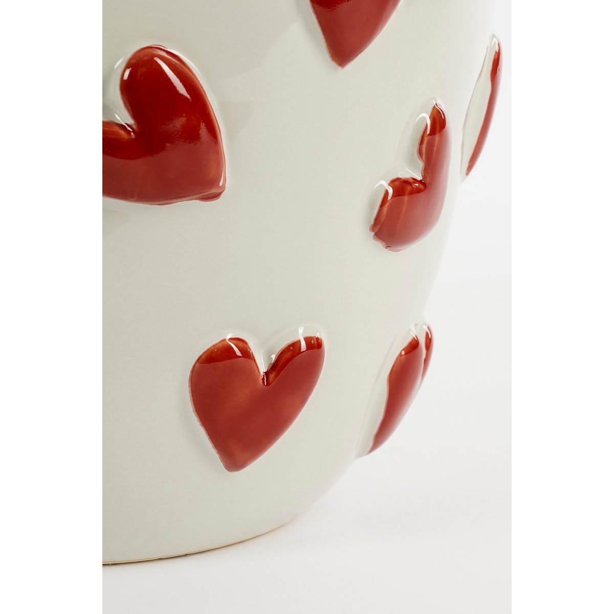 Vase Coeurs - H33 x Ø30 cm - Céramique - Blanc, Rouge