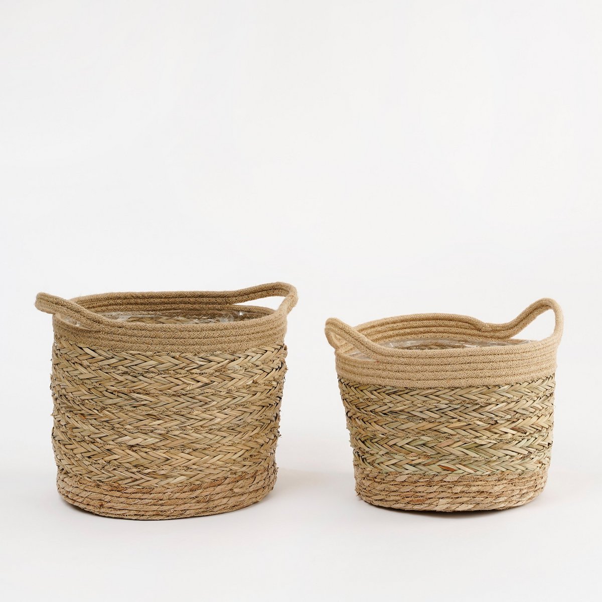 Panier à Plantes Anne - Lot de 2 - H28 x Ø30 cm - Jonc de Mer - Marron clair