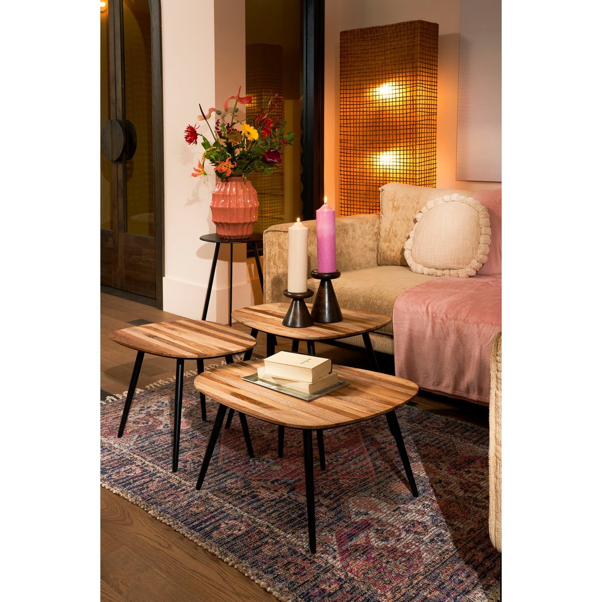 Table d'Appoint Jailey - Lot de 3 - L62 x L52 x H34 cm - Bois recyclé - Marron