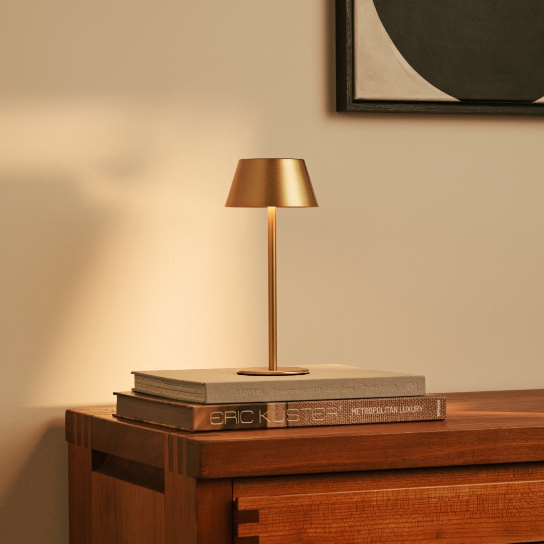 Milou Gold - lampe de table sans câble l moderne, design et 3 modes lumineux