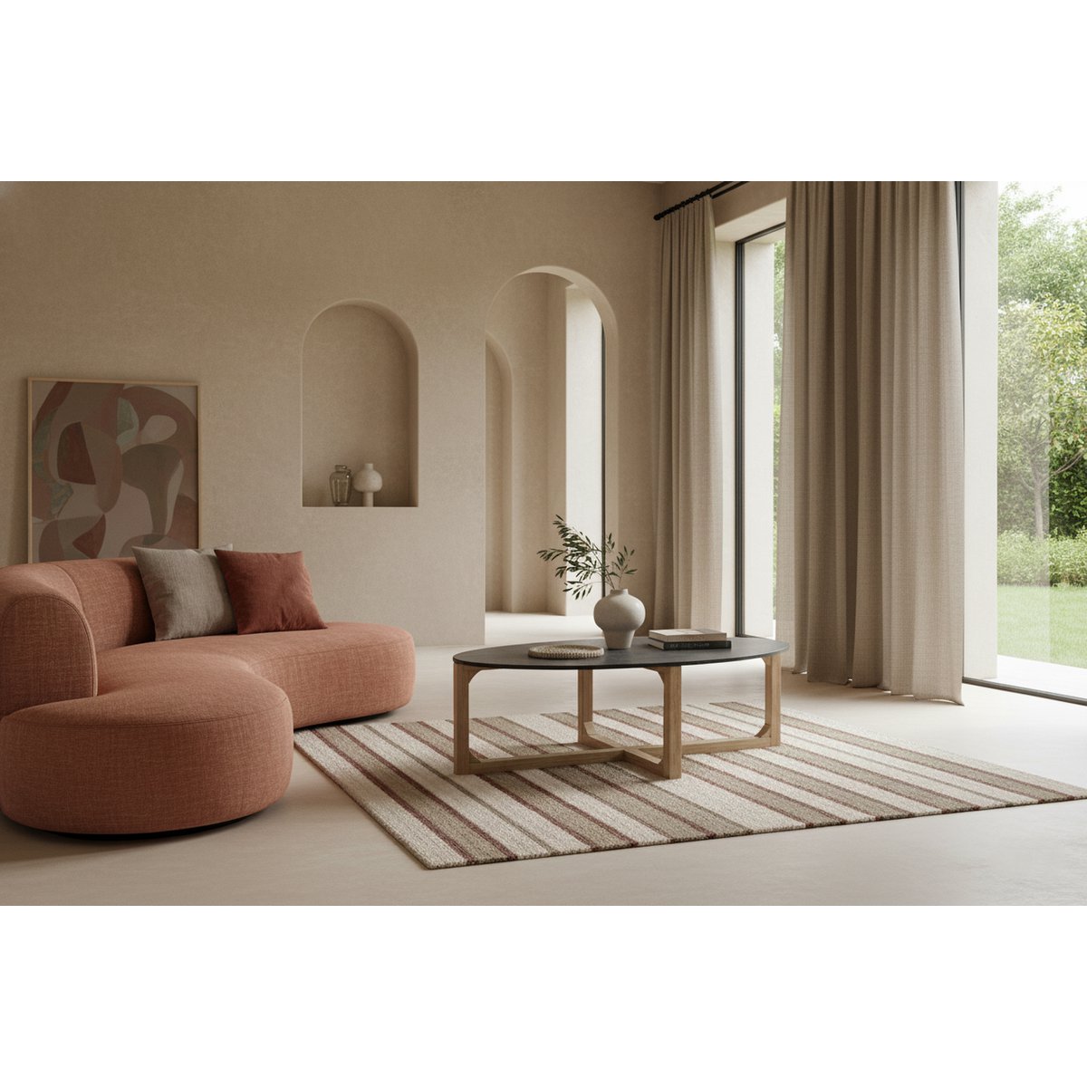 Table basse ovale en marbre - noir - 120x60x38 cm