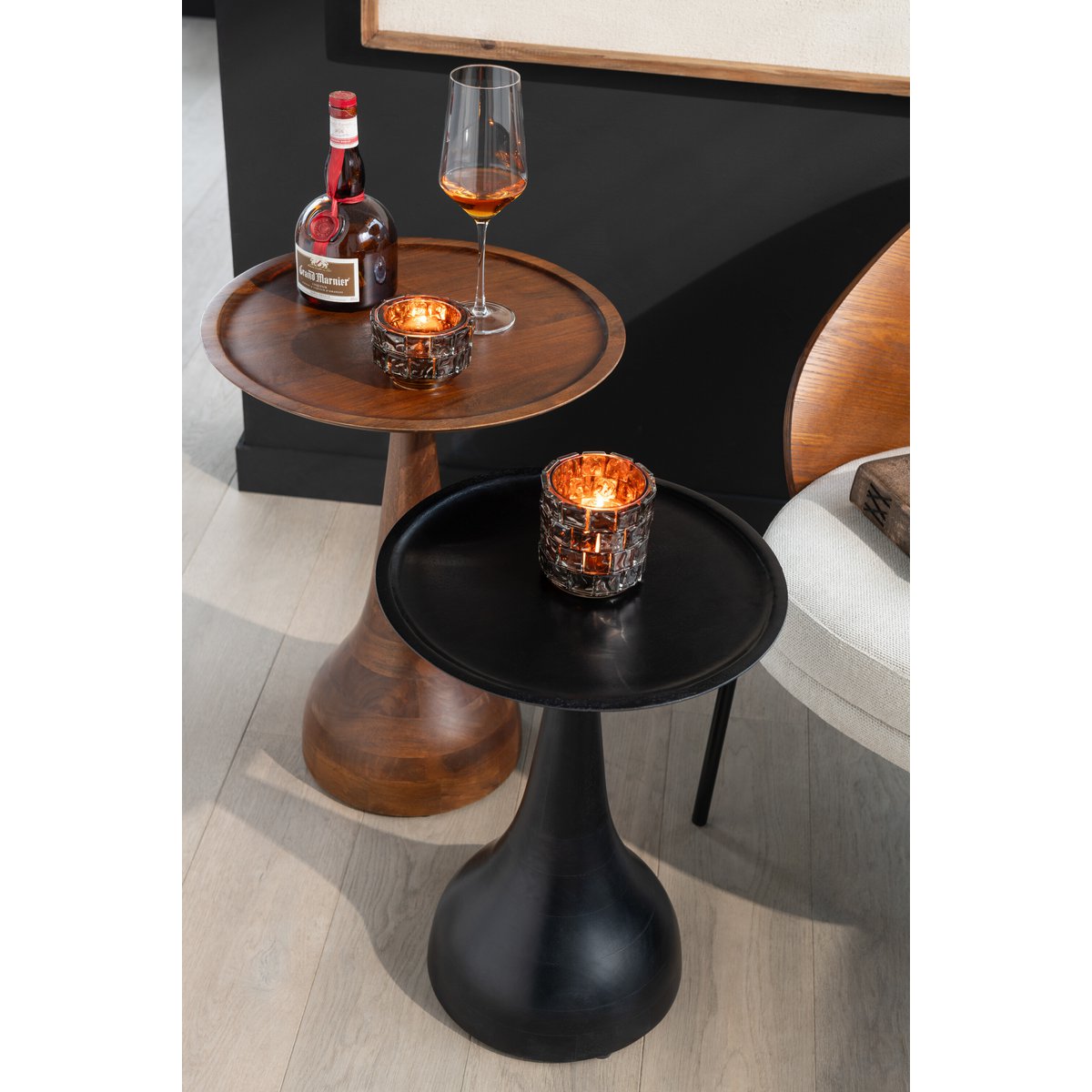 Set de 2 Tables d'Appoint Paro en Manguier Marron/Noir