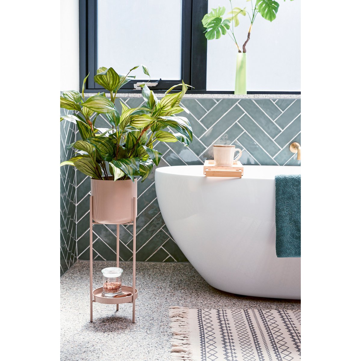 Colyn Flowerpot sur standard - H60 x Ø19 cm - fer - rose clair