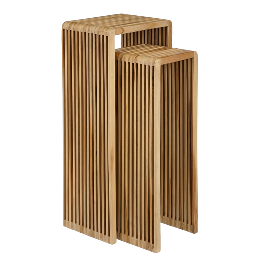 Table Plante Yonker - Lot de 2 - L35 x l25 x H80 cm - Bois recyclé - Marron