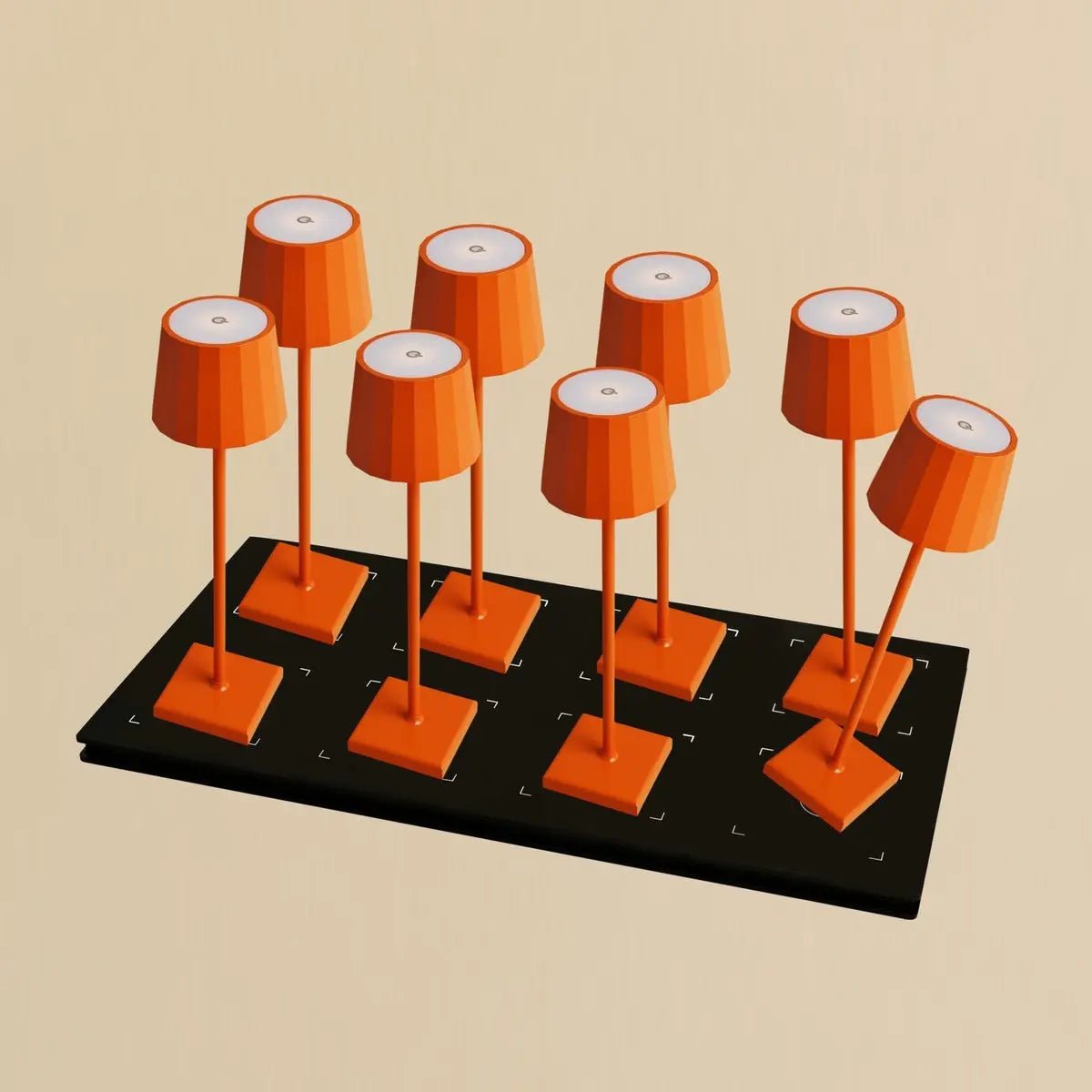 Combi set professionnel - 8 x wouter fleurs de table de table rechargeable orange et 1 x station de charge sans fil avec Qi-technologie - parfait pour les restaurants, l'hospitalité et les hôtels