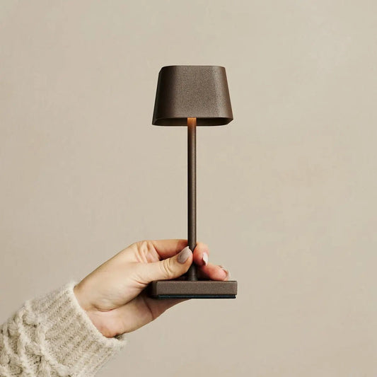 Professional Combi Set - 8 x Sarphati Mini Mocha Brown Rechargeable Table Lamps and 1 x Central Station Wireless Charging Station with Qi-Technology - Perfect for Restaurants, Hospitality and Hotels