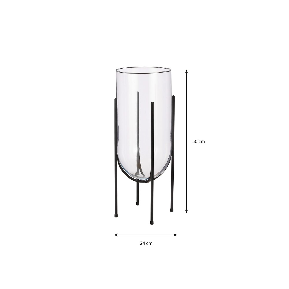 Vase Jamey sur Pied - H50 x Ø24 cm - Transparent, Noir