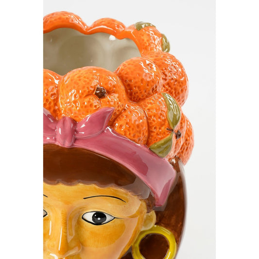 Pot de fleur drôle à l'intérieur - L20 X B20 X H22 cm - Dolomite - Orange