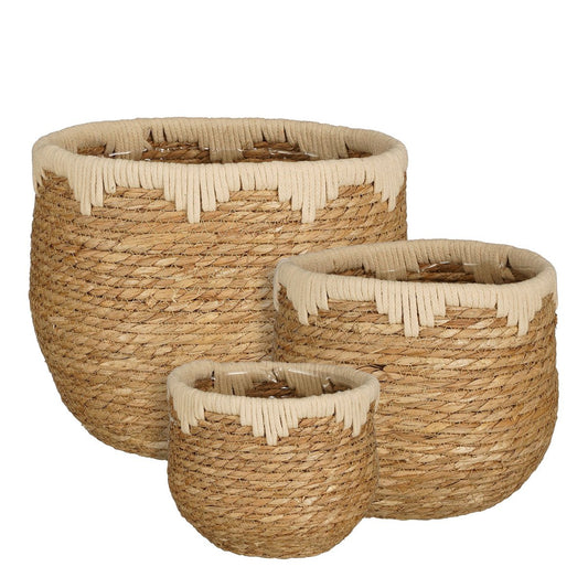Panier à Plantes Jorck - Lot de 3 - H24 x Ø26 cm - Jonc de Mer - Beige, Marron