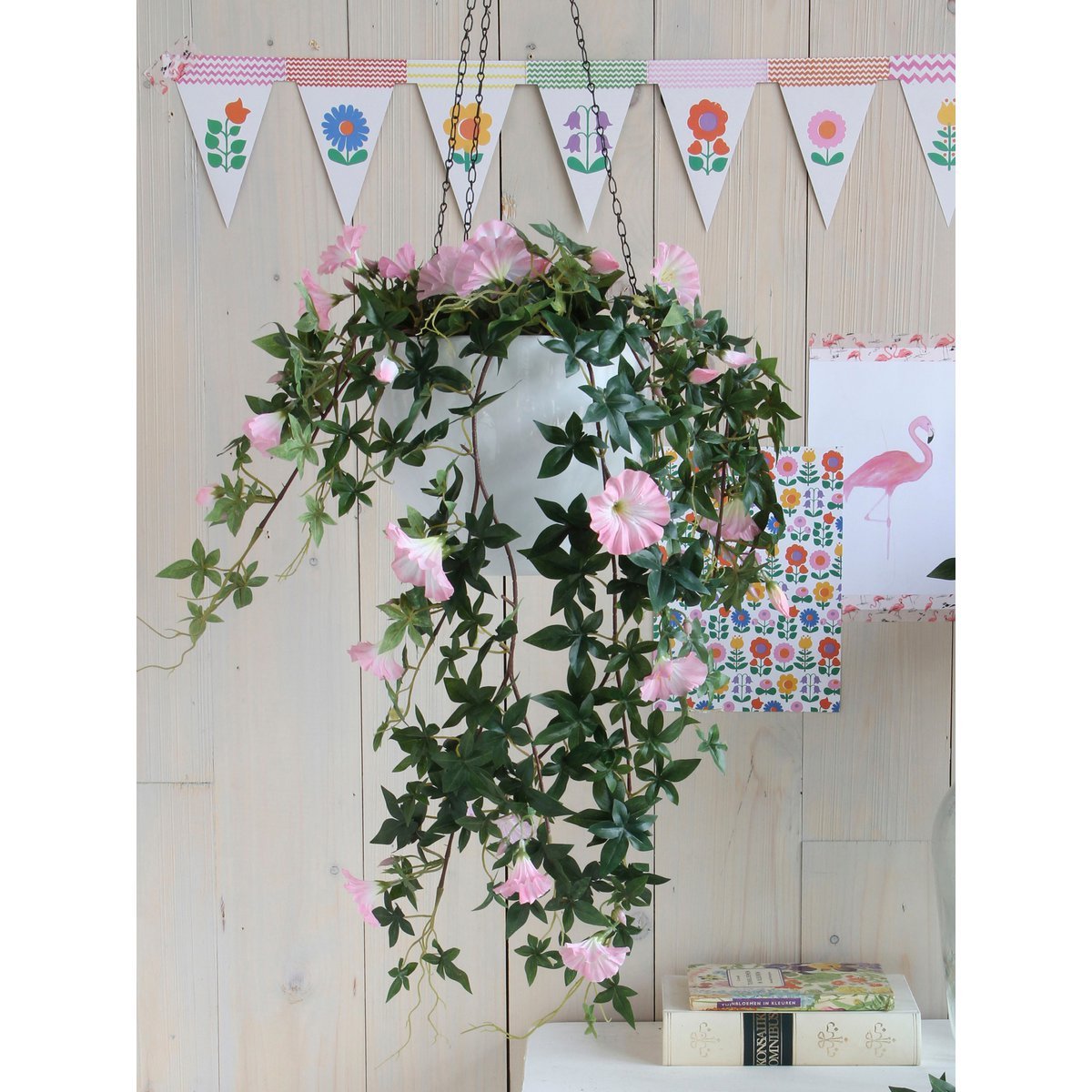 Plante artificielle à suspendre en pot de fleurs Stan - L25 x l45 x H50 cm - Rose