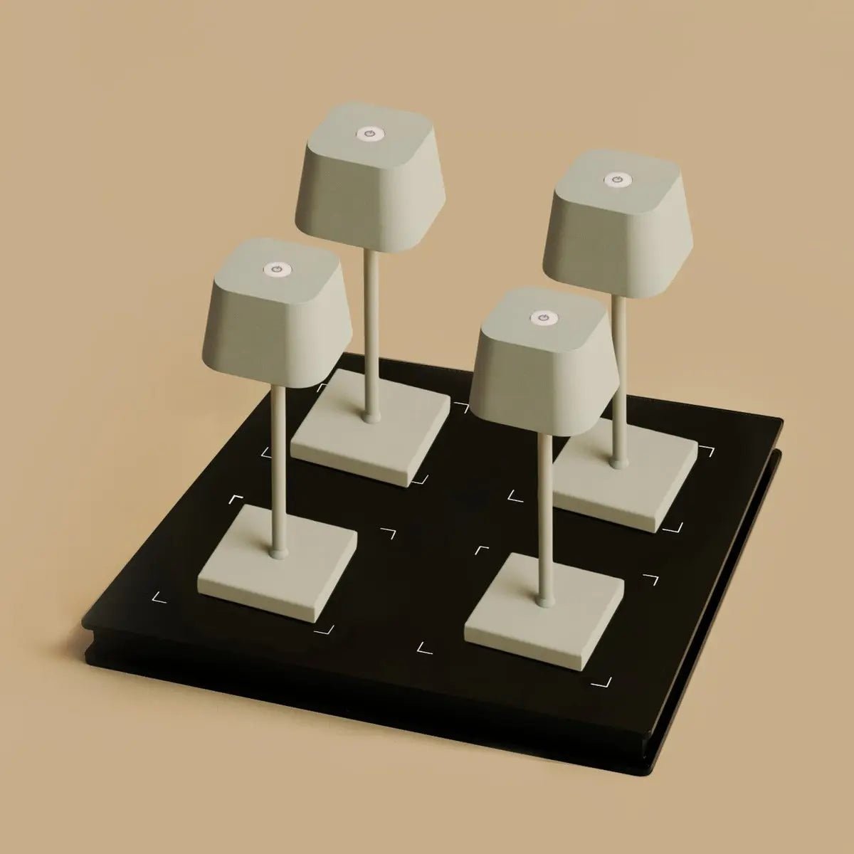 Professional Combi Set - 4 x Sarphati Mini Shadow Grey Rechargeable Table Lamps for Hospitality &amp; 1 x Amstel Wireless Charging Station with Qi-Technology - perfect for restaurants, hospitality and hotels