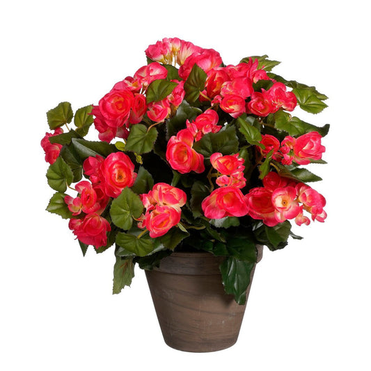 Plante Bégonia Artificielle en Pot de Fleur Stan - H37 x Ø36 cm - Rose Foncé