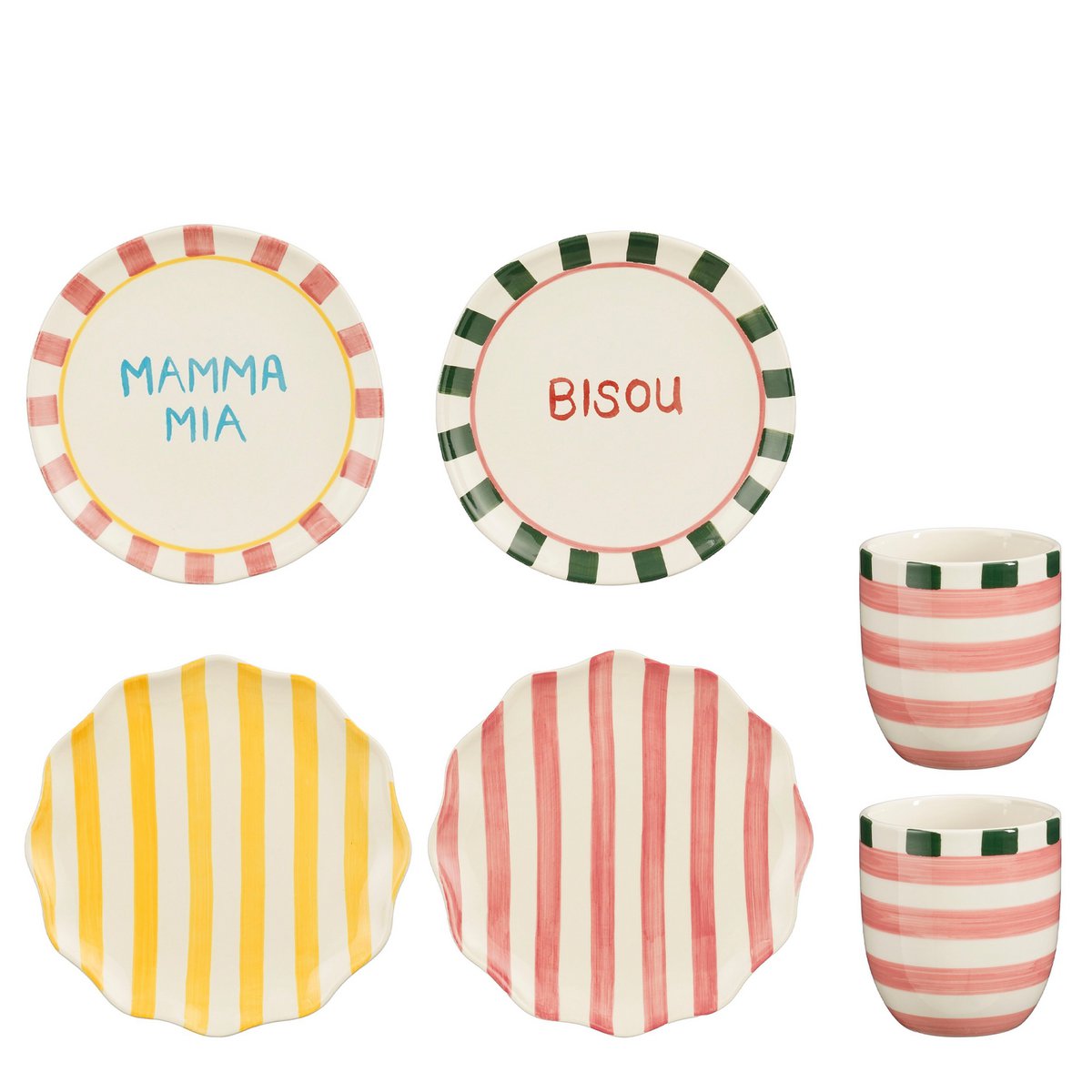 Set de service Bliss - 6 pièces - Stoneware - rose, jaune, vert
