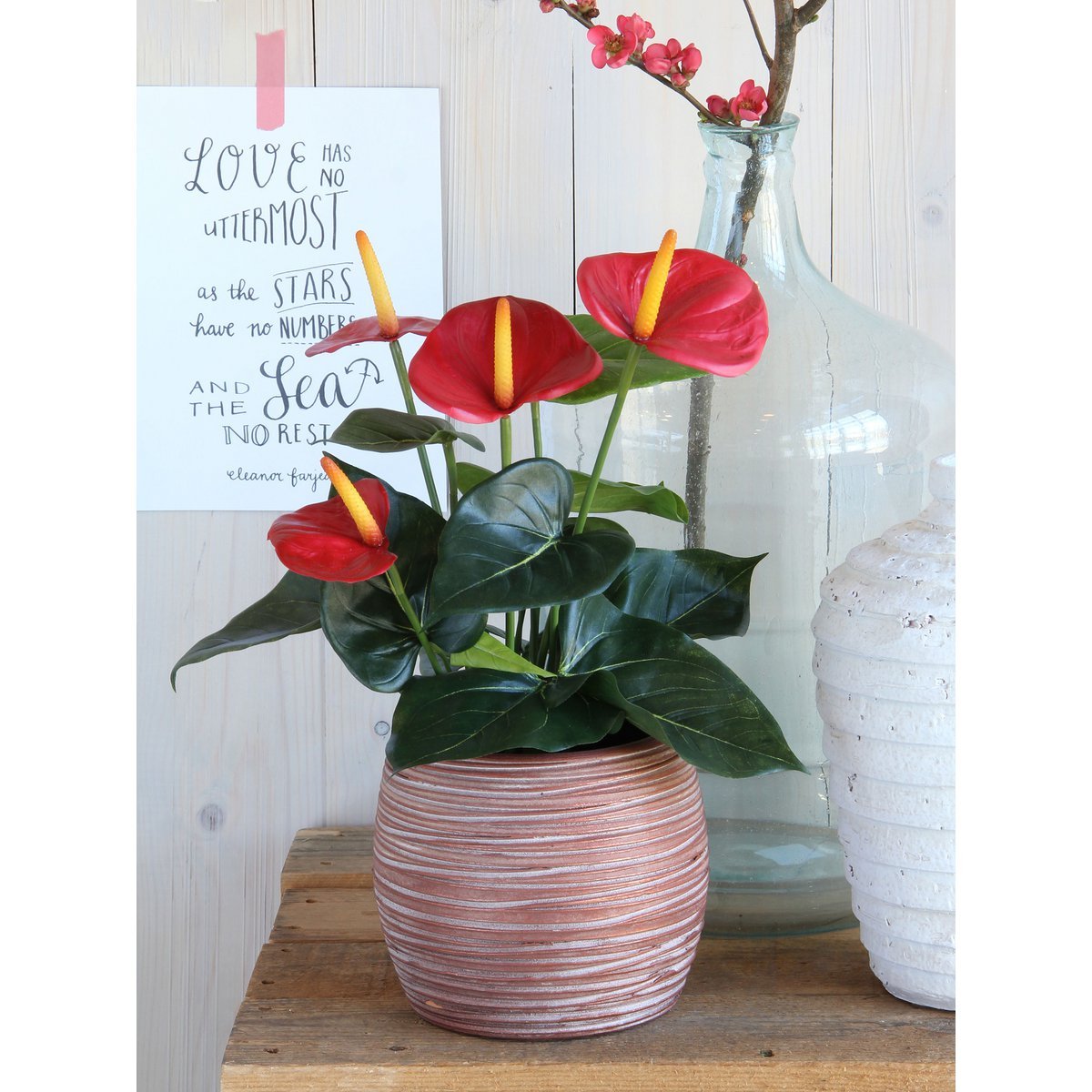 Plante Anthurium Artificielle en Pot de Fleur Stan - H38 x Ø30 cm - Rouge