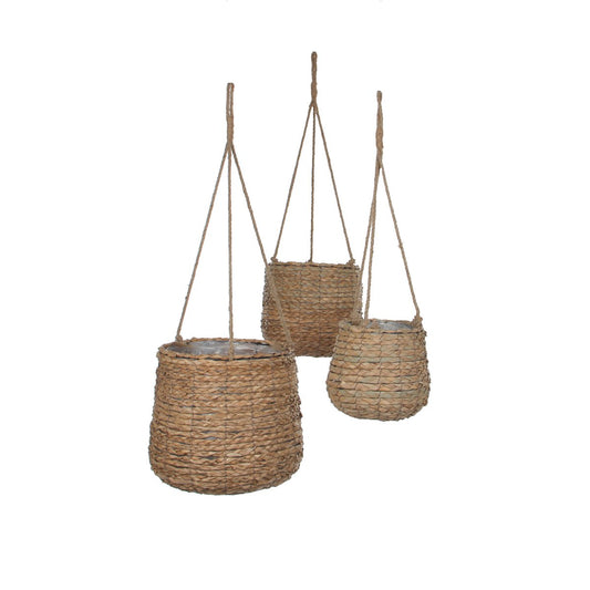 Pot Suspendu Avalon / Lot de 3 - H90 x Ø30 cm - Jonc de Mer - Marron clair