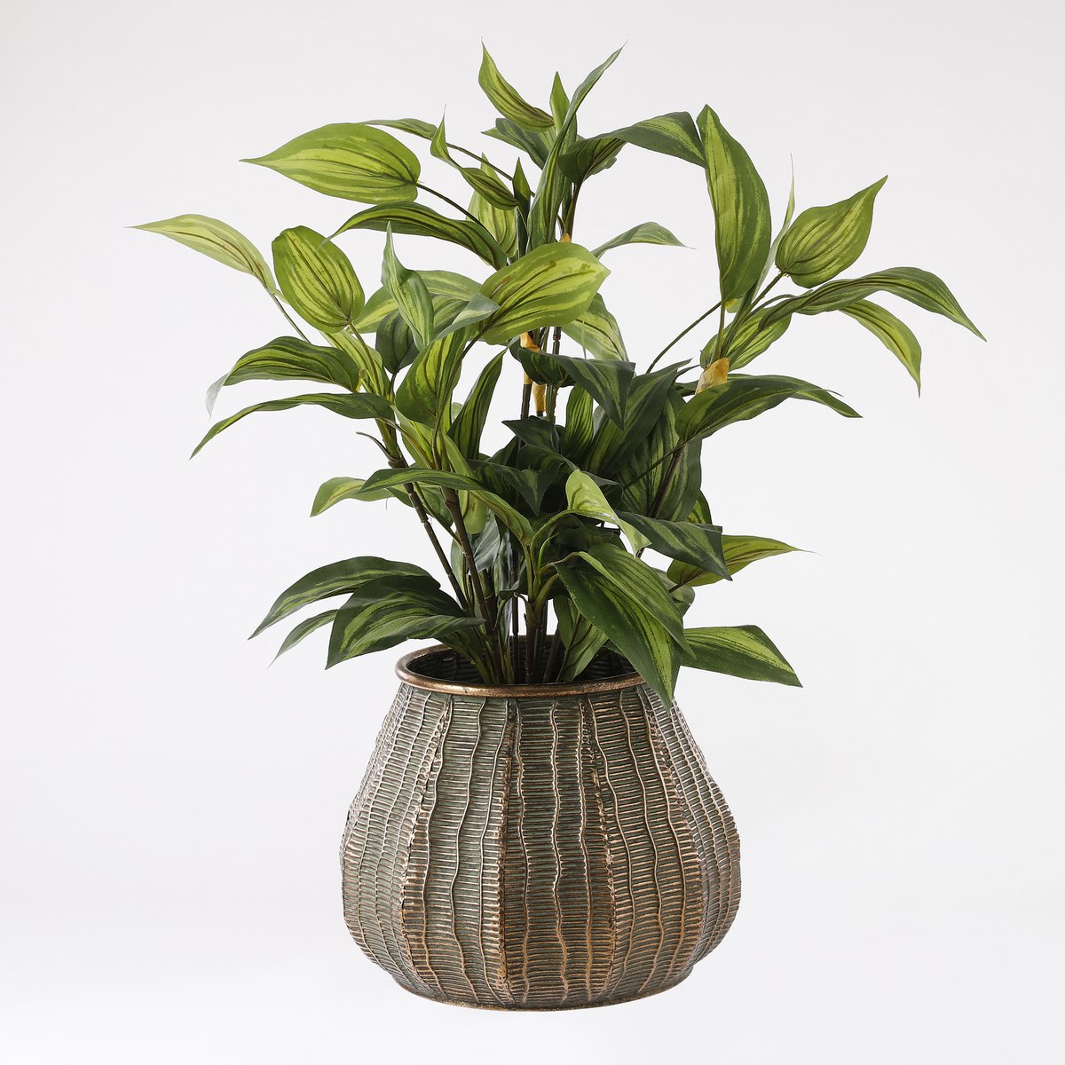 Plante Hosta Artificielle en Pot de Fleur Stan - H65 x Ø40 cm - Vert