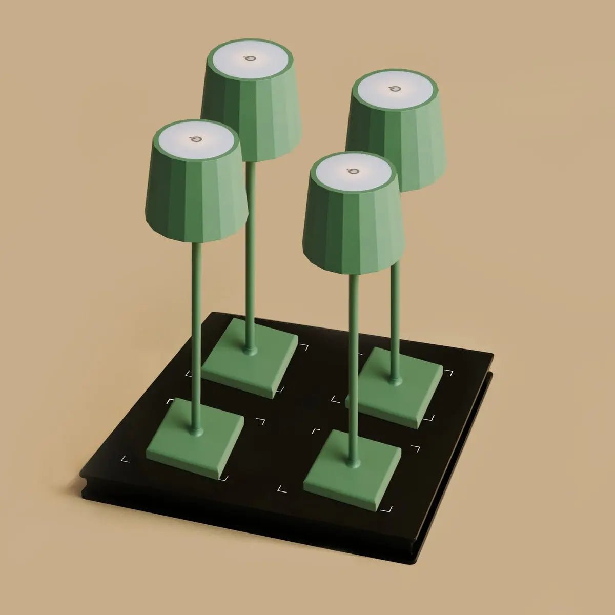 Combi Set Professional - 4 X Wouter Sage Green Rechargeable Table Lampes et 1 X Amstel Wireless Station Wireless avec Qi-Technology - Parfait pour les restaurants, l'hospitalité et les hôtels