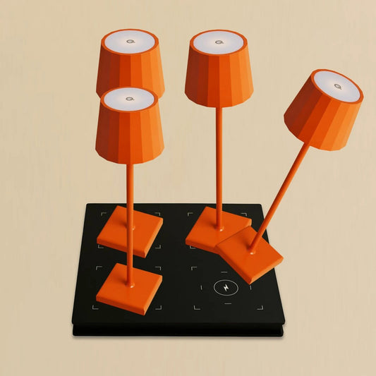 Combi Set Professional - 4 X Wouter Blossom Orange Rechargeable Table Lamps and 1 X Amstel Wireless Station Wireles