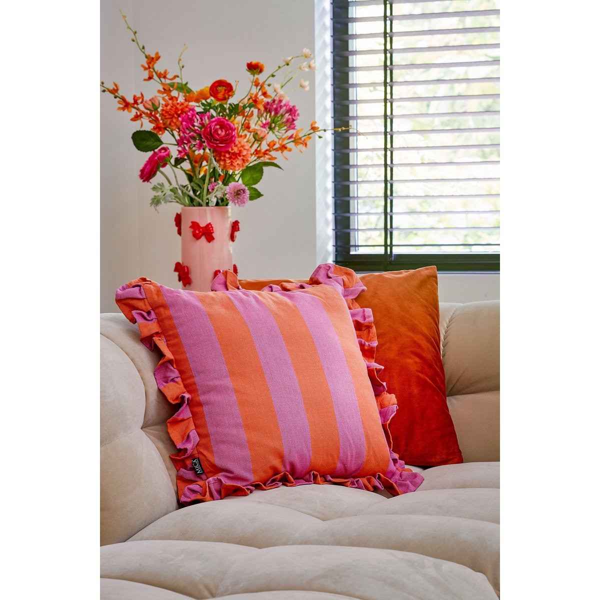 Coussin décoratif - L45 x B45 x H10 cm - Coton - Lilac, Orange