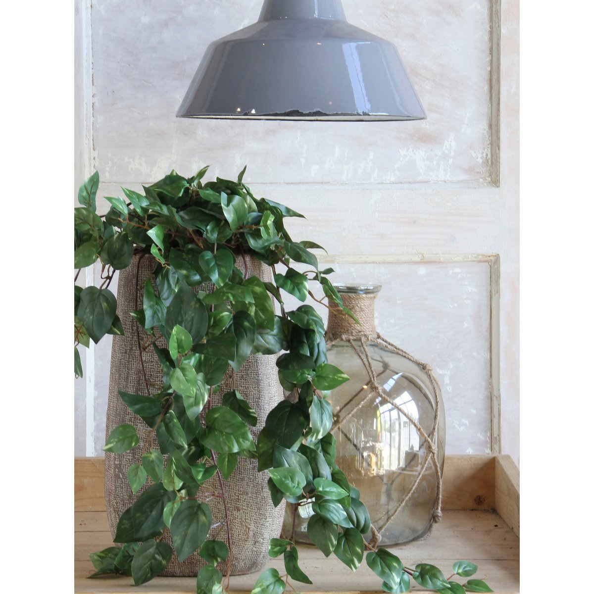 Plante Artificielle Suspendue Scindapsus en Pot de Fleur Stan - H45 x Ø25 cm - Vert