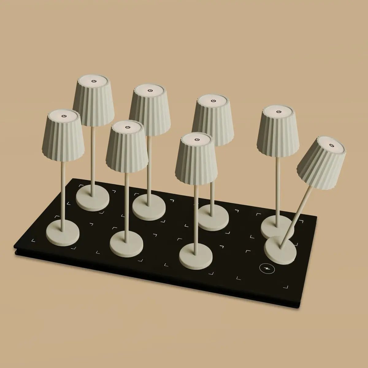 Combi Set Professional - 8 x Maya Shadow Grey Grey Rechargeable Table Lampes et 1 x Station centrale Station de charge sans fil avec Qi-Technology - Perfect pour les restaurants, l'hospitalité et les hôtels