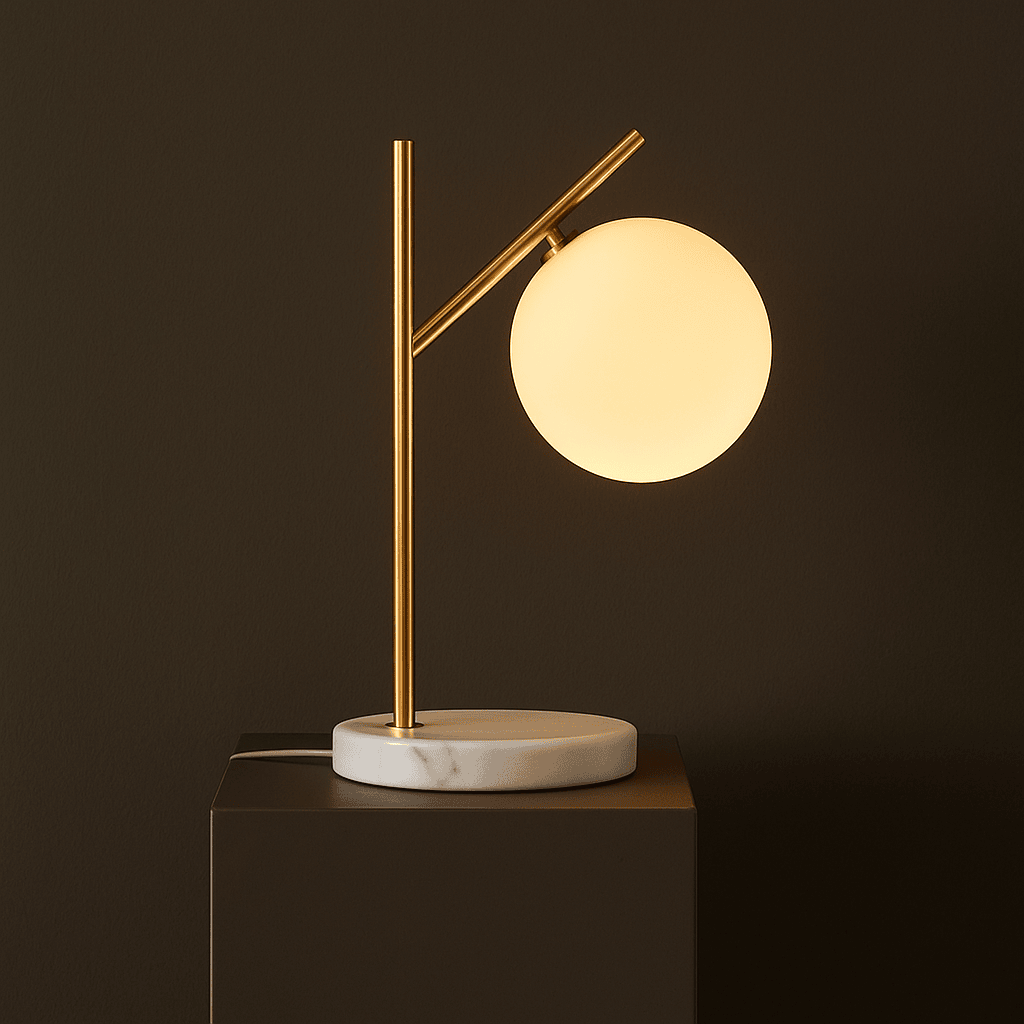 Lampe en marbre Madison avec globe en verre dépoli – Lampe de table élégante