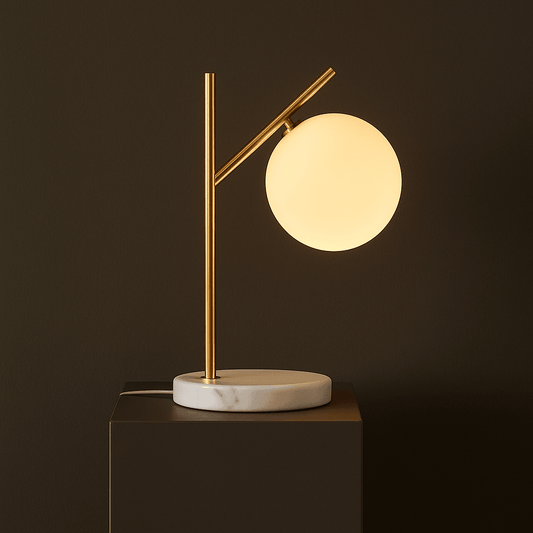 Lampe en marbre Madison avec globe en verre dépoli – Lampe de table élégante