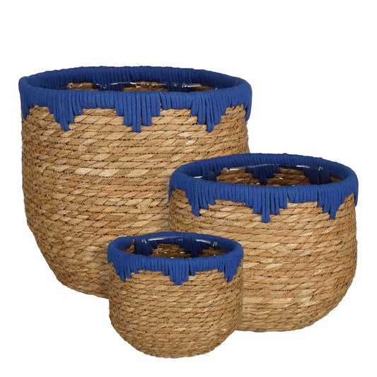 Panier à Plantes Jorck - Lot de 3 - H24 x Ø26 cm - Jonc de Mer - Bleu, Marron