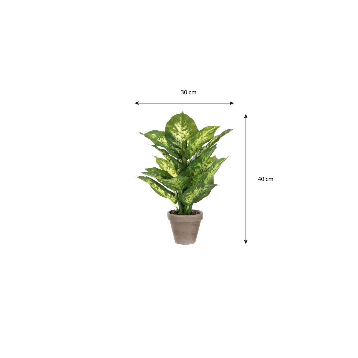 Dieffenbachia Plante Artificielle en Pot de Fleur Stan - H40 x Ø30 cm - Vert