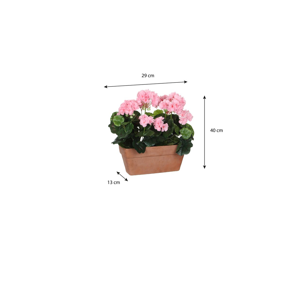 Plante de géranium artificielle dans une jardinière de balcon - L29 x l13 x H40 cm - Rose