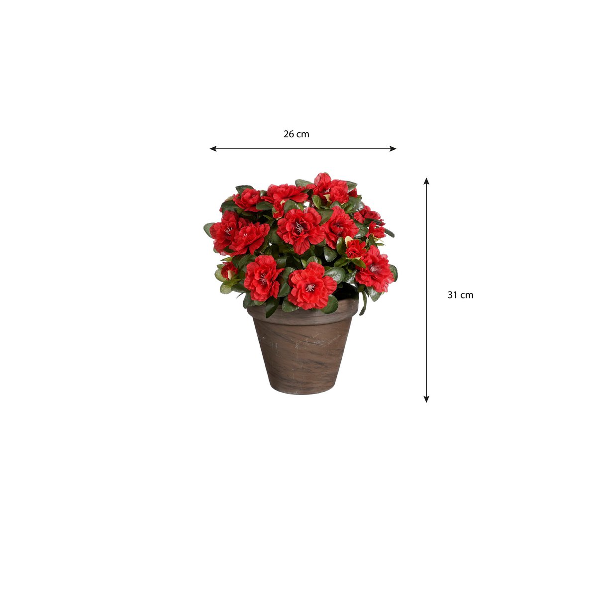 Plante Azalée Artificielle en Pot de Fleur Stan - H31 x Ø26 cm - Rouge
