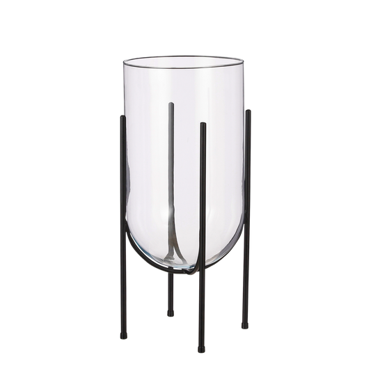Vase Jamey sur Pied - H50 x Ø24 cm - Transparent, Noir
