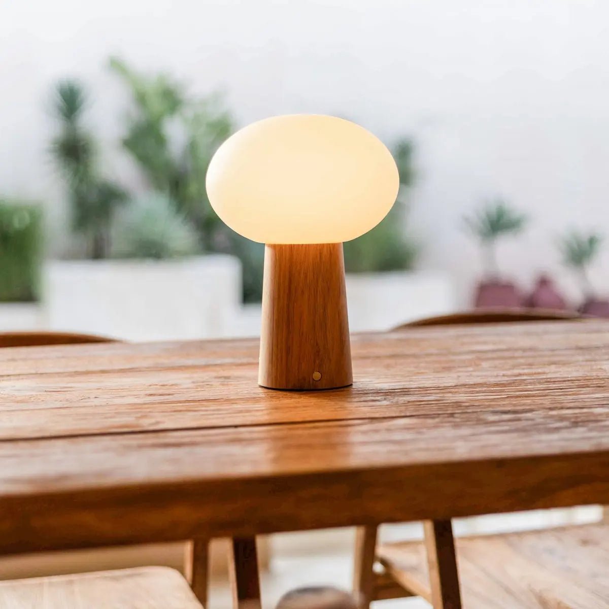 Lampe de table rechargeable en bois marron clair maximum avec verre et batterie rechargeable | Éclairage dimmable et polyvalent