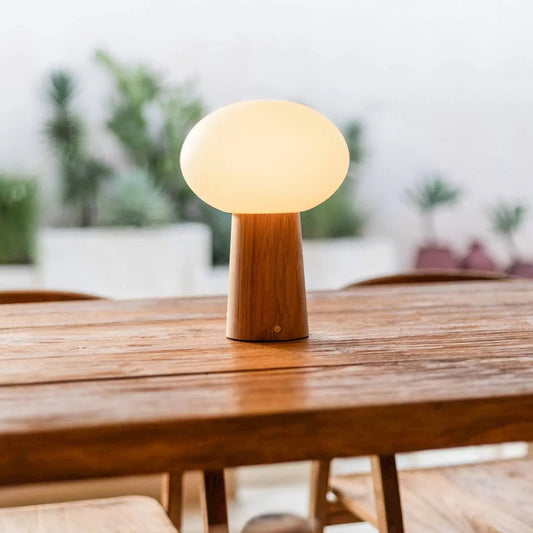 Lampe de table rechargeable en bois marron clair maximum avec verre et batterie rechargeable | Éclairage dimmable et polyvalent