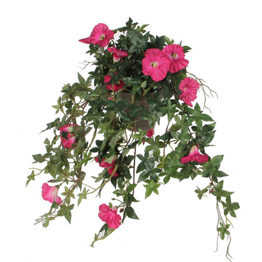 Plante artificielle à suspendre en pot de fleurs Stan - L25 x l45 x H50 cm - Rose foncé