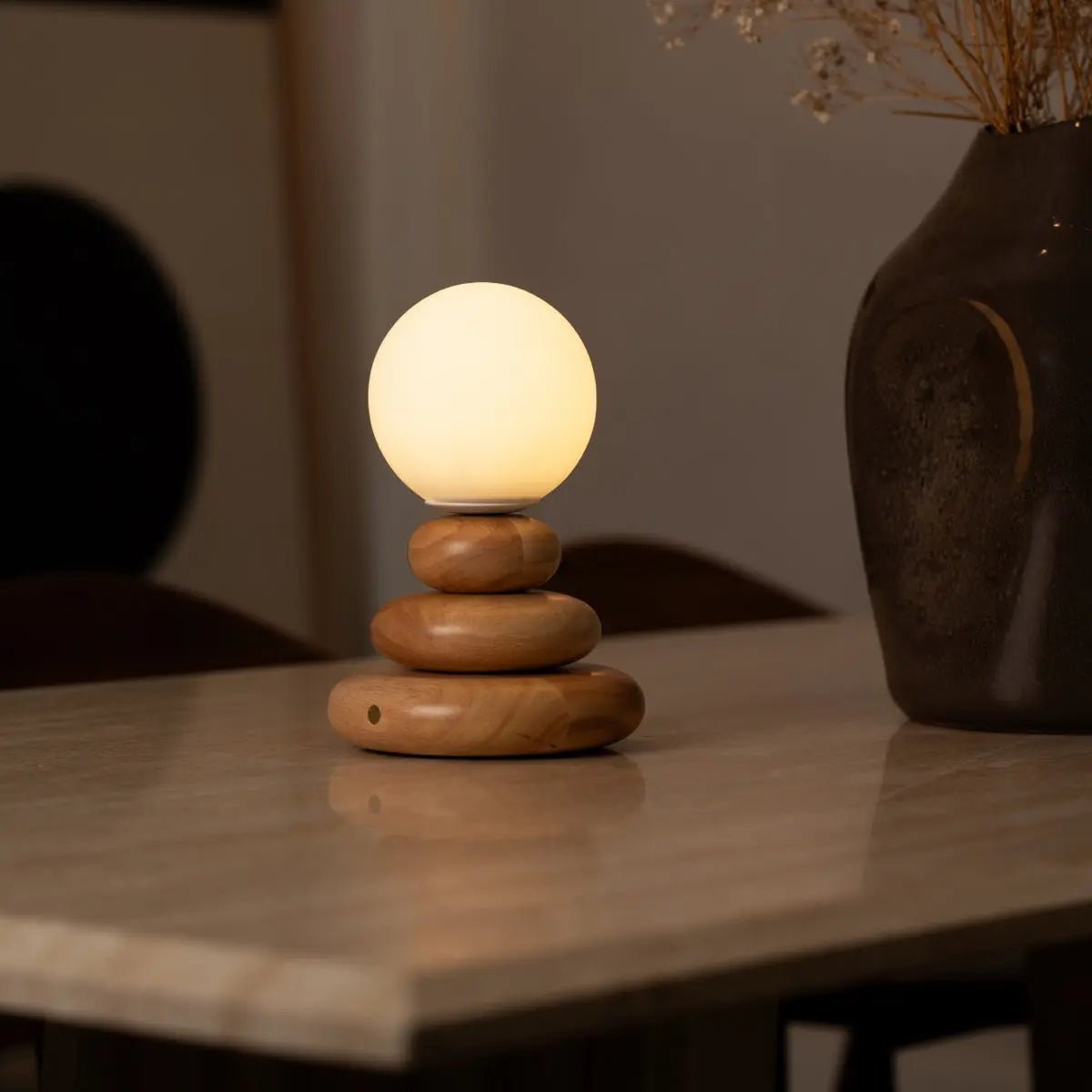 Lampe rechargeable Isabella en bois et verre - Sans fil et à intensité variable