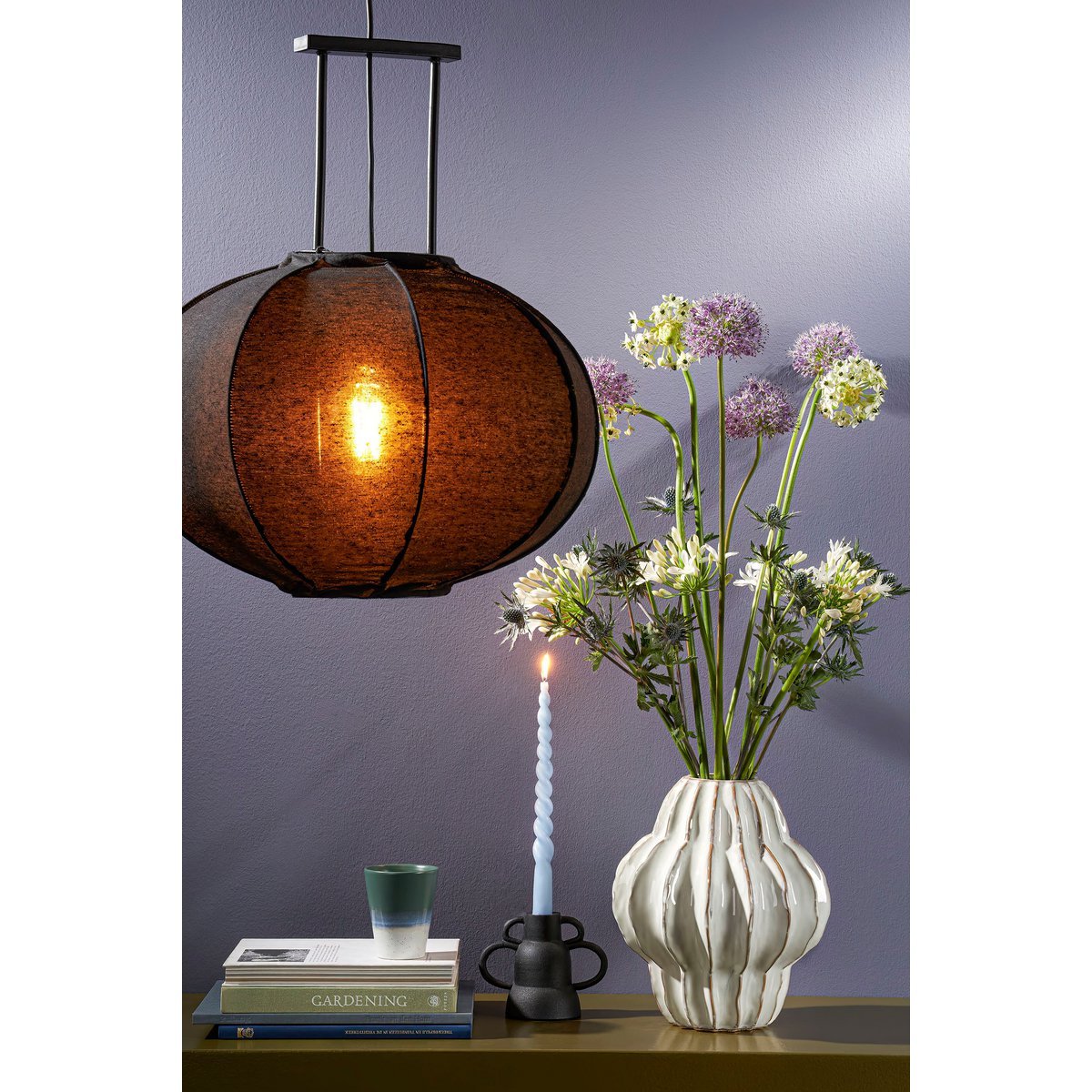 Lampe à Suspension Pego / H55 x Ø50 cm - Lin - Noir