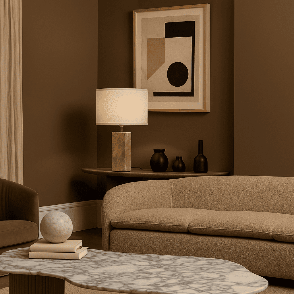 Lampe en travertin Rosie – Pierre naturelle élégante avec abat-jour en coton