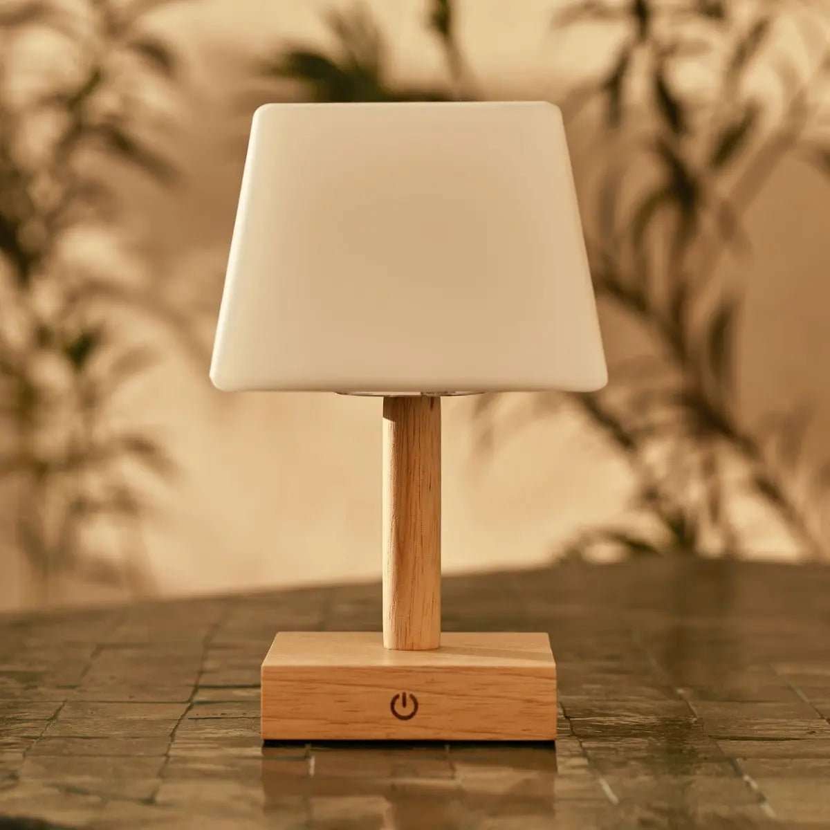 Tommy Brown Brown Wood Table Lampe avec verre - lampe rechargeable et dimmable, éclairage sans fil
