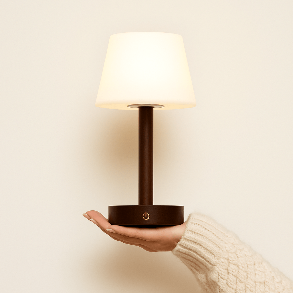 Lampe de table rechargeable en bois marron foncé Zoë | Intensité variable, USB-C, batterie de 80 heures